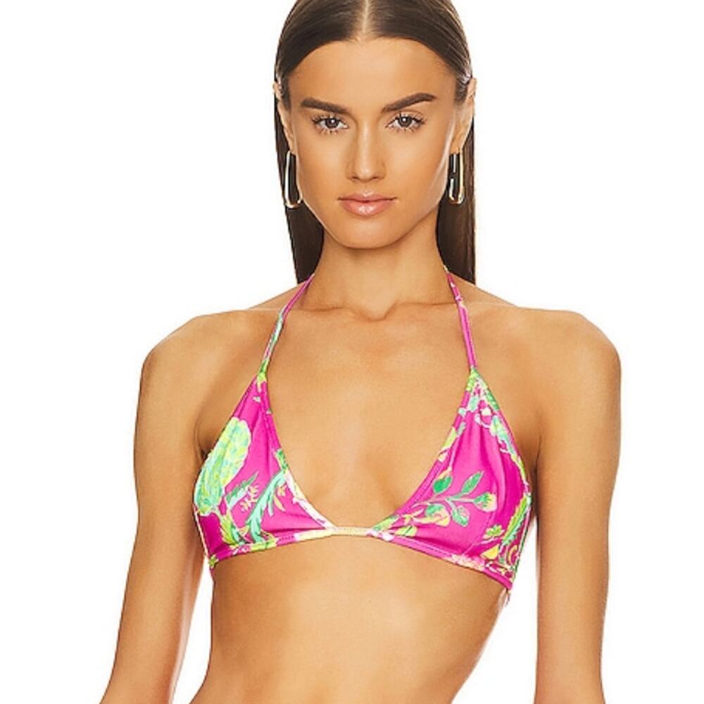 Rococo Sand Chloe Bralette Bikini Top Fuchsia Pink String Tie Floral Sz XS